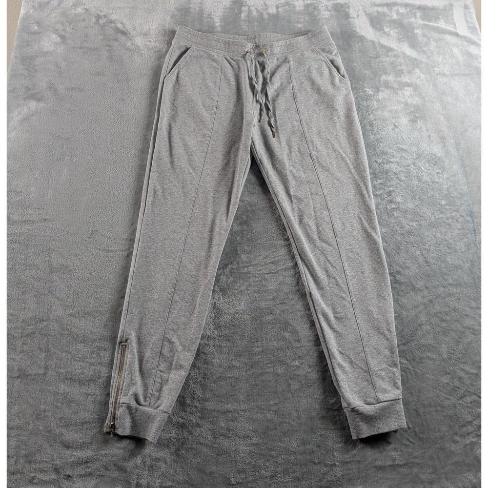 Lilly Pulitzer Jogger Pants Womens Medium Gray Evia Shimmer Terry Ankle Zip READ